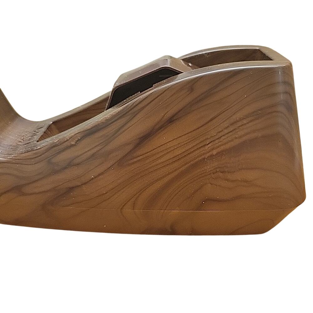 Vintage 1970's Faux Wood Grain Tape Dispenser Lion No. 800 Heavy Weighted Base